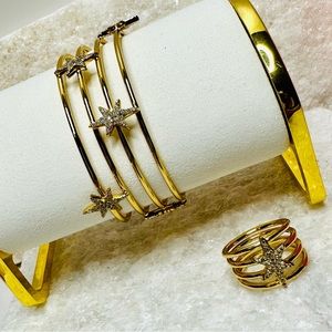 EUC Jules Smith 14k Gold Plates North Star Cuff Bracelet & Ring